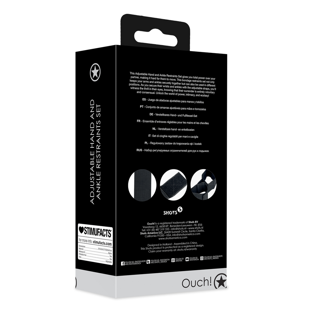 Ouch! by shots Verstelbare Hand- en Enkelboeien Set - Zwart (8714273048110)