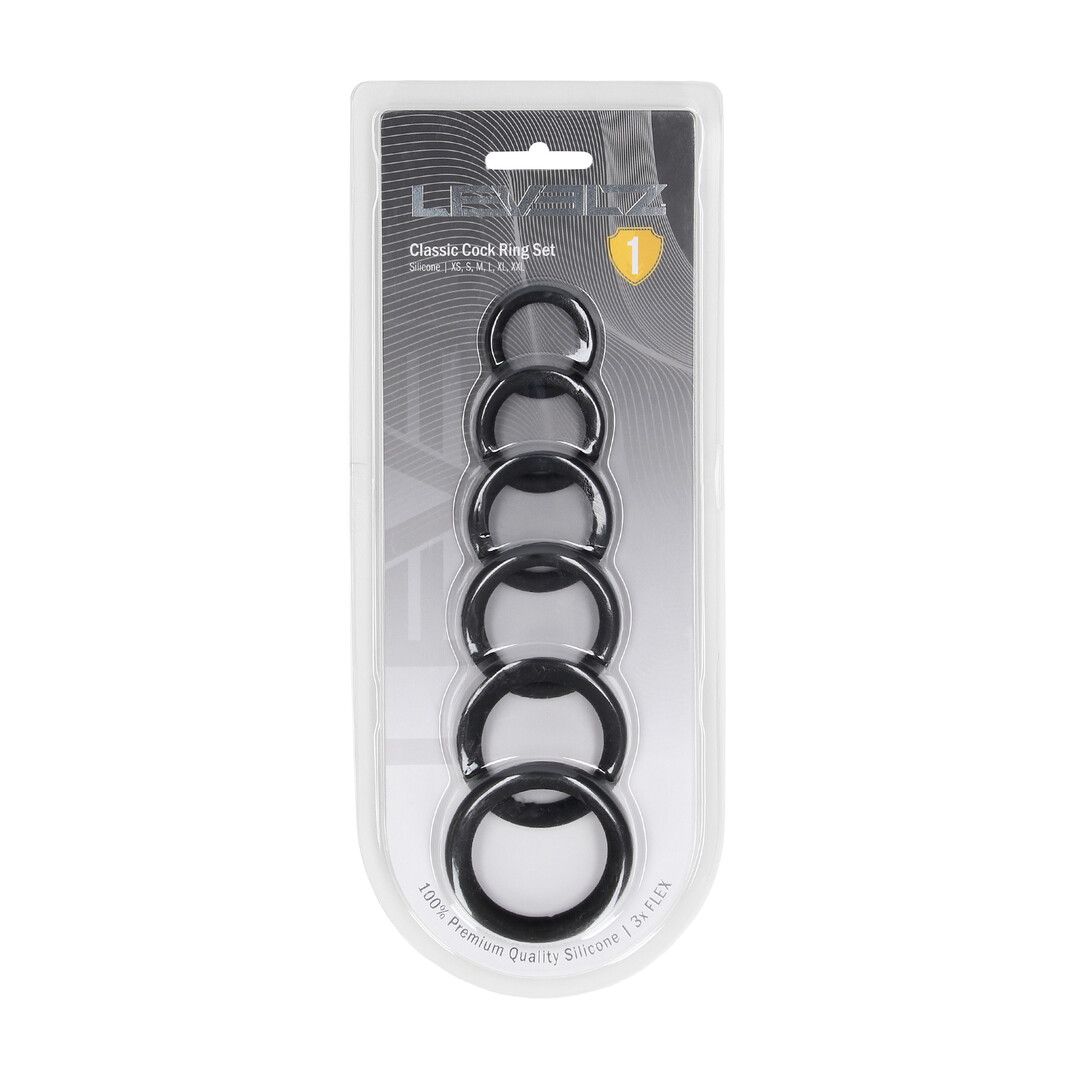 Levelz by shots Classic Silicone Cockring Set van 6 - Zwart (8714273061935)
