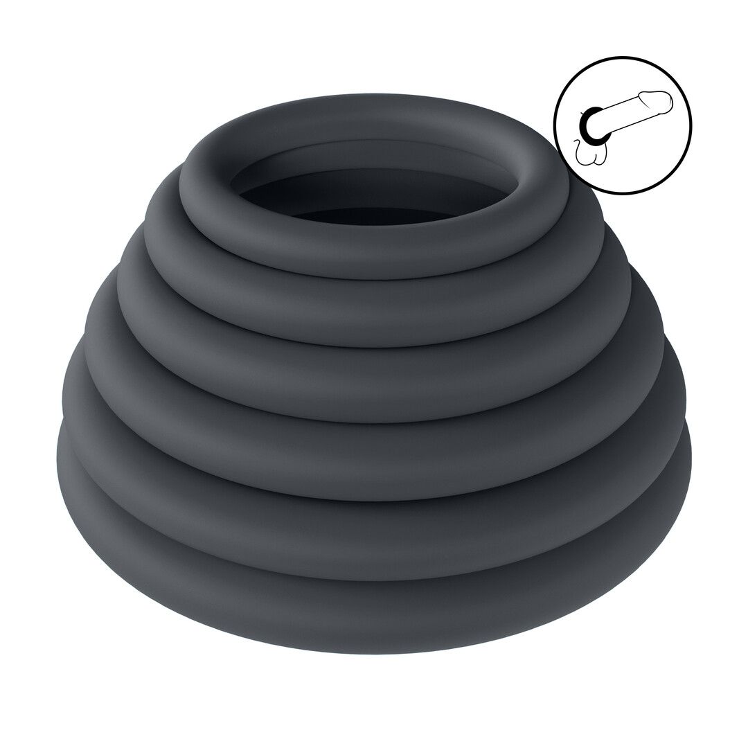 Levelz by shots Classic Silicone Cockring Set van 6 - Zwart (8714273061935)