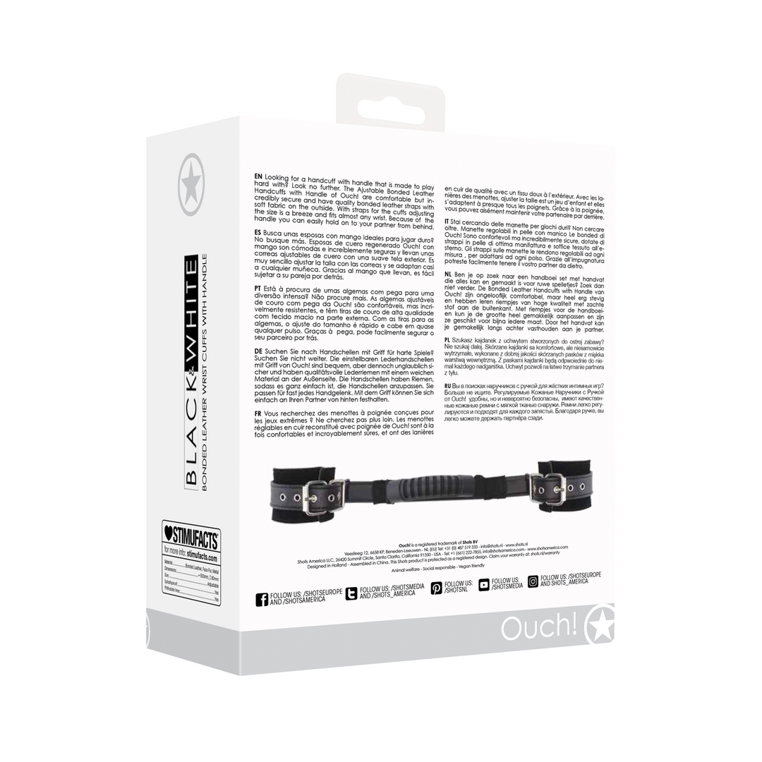 Ouch! by shots Geverbonden Lederen Handboeien met Handvat (7423522574522)