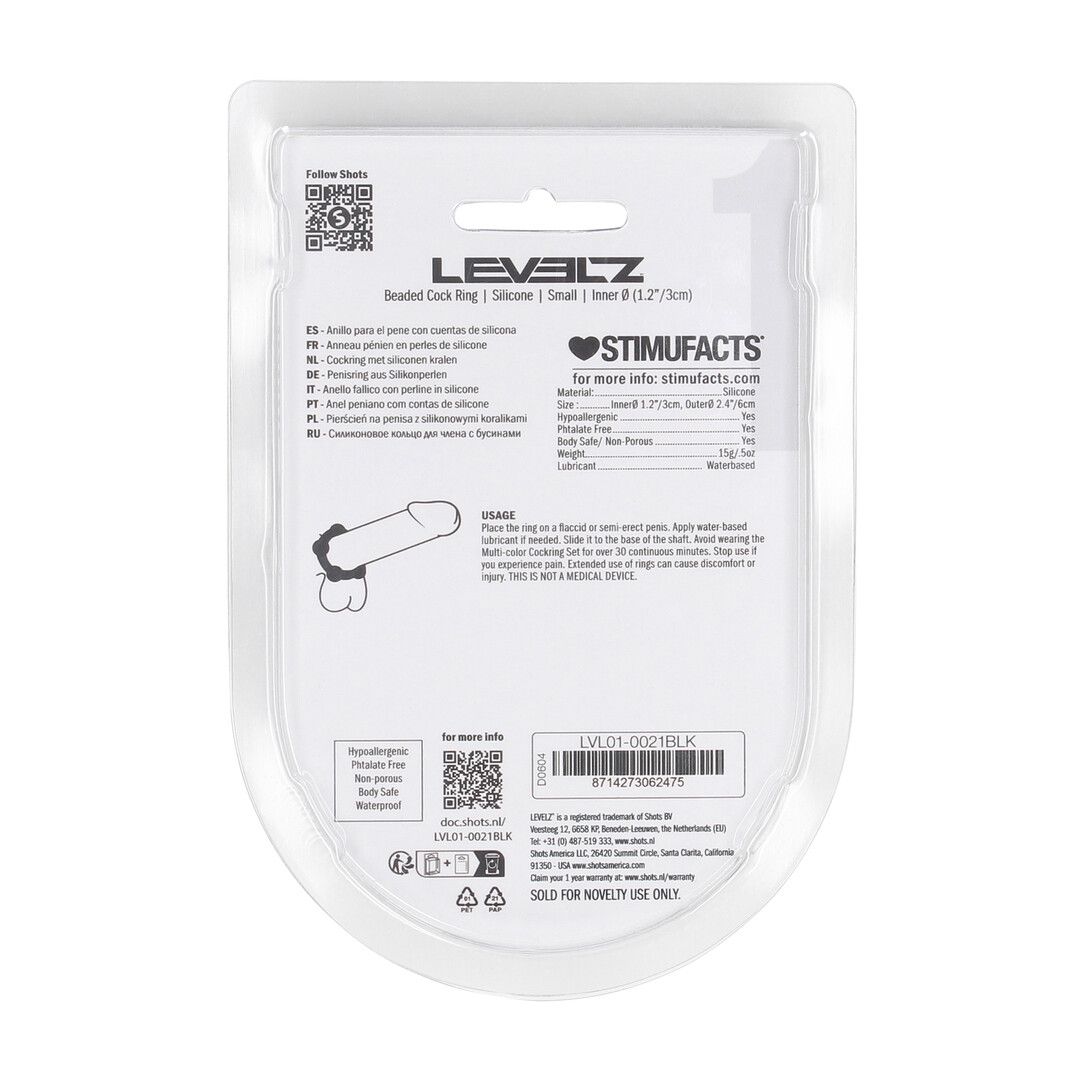 Levelz by shots Kralen Silikon Cockring - S - 30mm - Zwart (8714273062475)