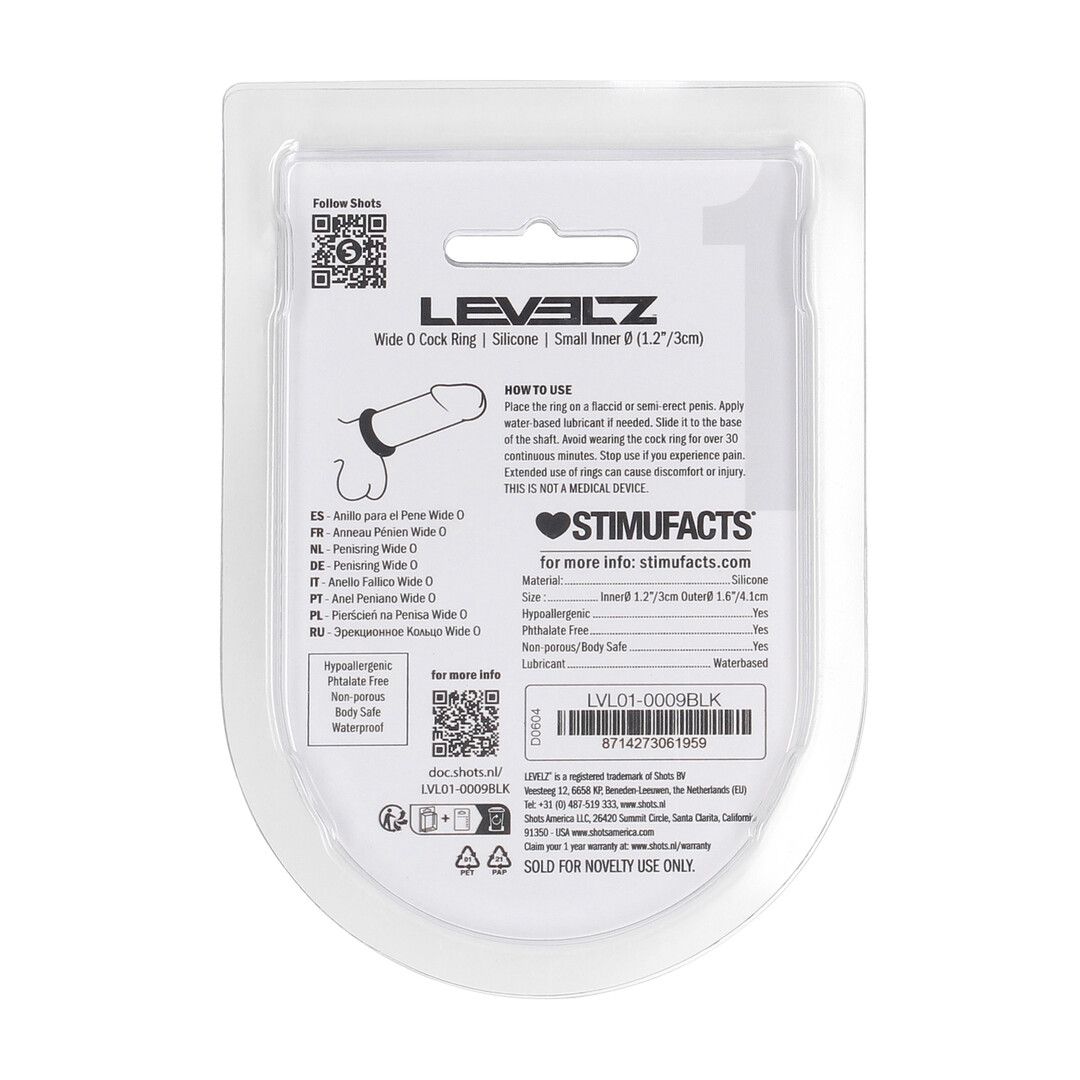 Levelz by shots Wide O Silicone Cockring - S - 30mm - Zwart (8714273061959)