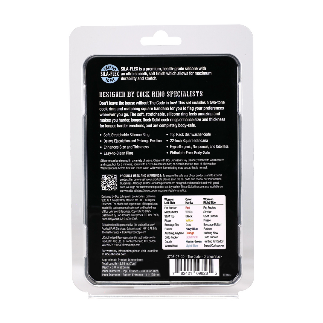 Doc johnson The Code - Siliconen Cockring met Bandana - Oranje (782421098285)