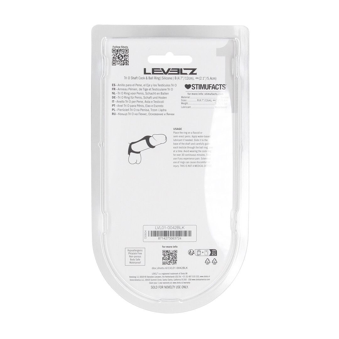Levelz by shots Tri O Siliconen Schacht Cock- en Ballenring - Zwart (8714273063724)