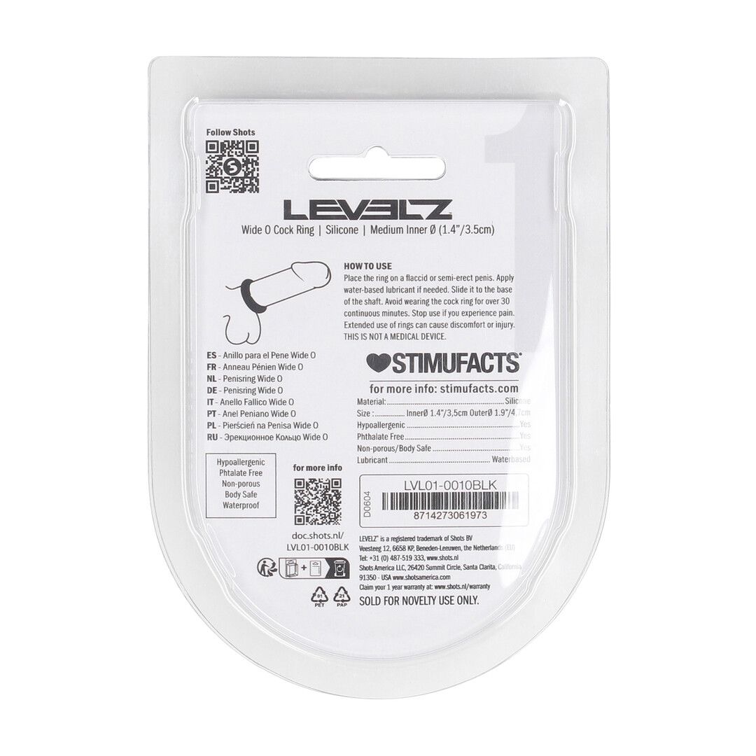 Levelz by shots Wide O Silicone Cockring - M - 35mm - Zwart (8714273061973)