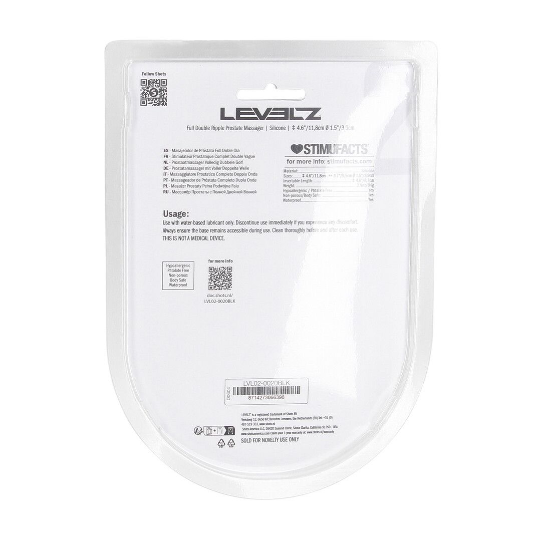 Levelz by shots Volledige Dubbele Golf Siliconen Prostaat Massager - Zwart (8714273066398)