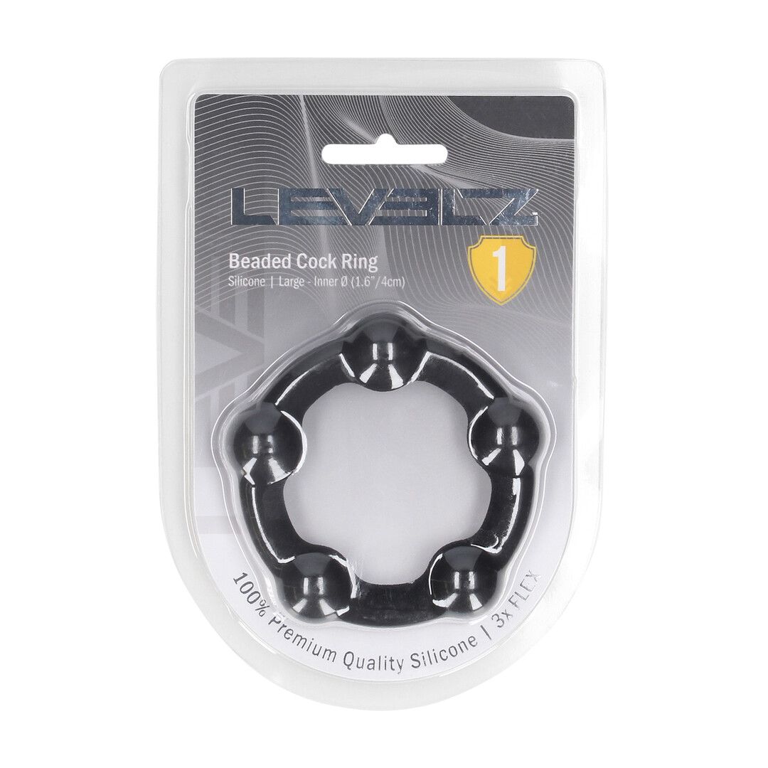 Levelz by shots Kralen Siliconen Cockring - L - 45mm - Zwart (8714273062567)