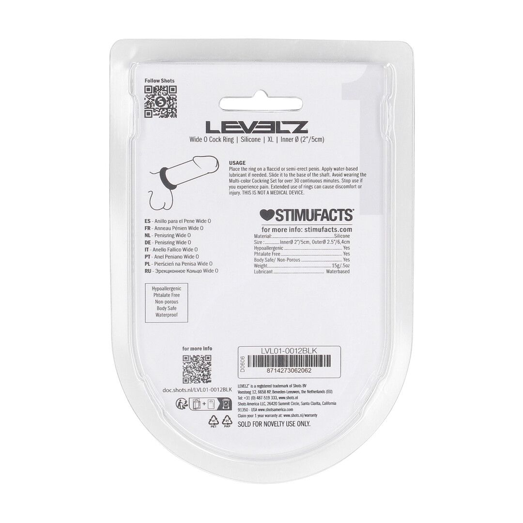 Levelz by shots Wide O Silicone Cockring - XL - 50mm - Zwart (8714273062062)