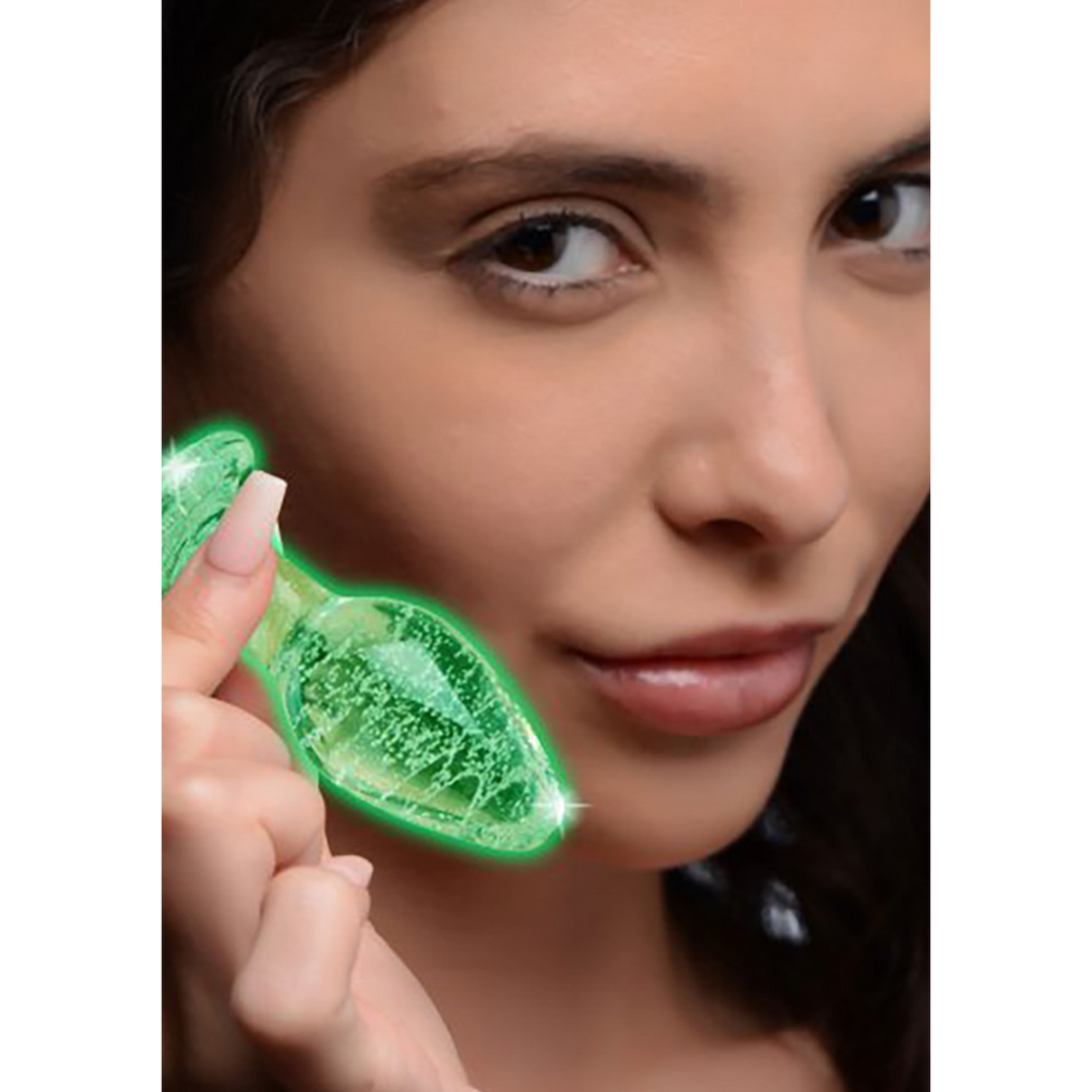Xr brands Glow-In-The-Dark - Glazen Buttplug - Klein (848518039552)