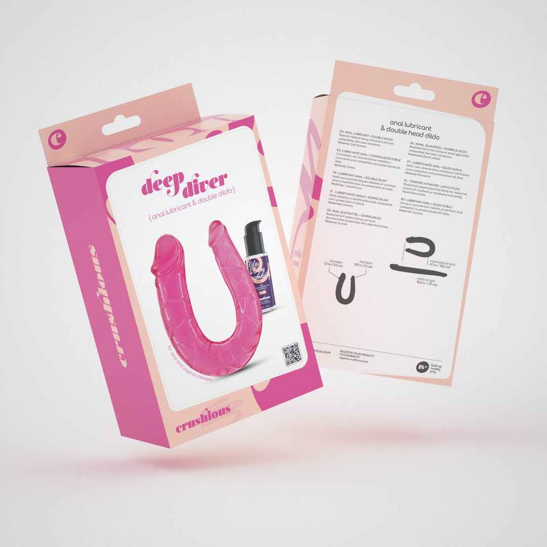 Crushious Deep Diver - Double Dildo with Anal Lubricant - 1.7 fl oz / 50 ml - Pink (7403254150775)