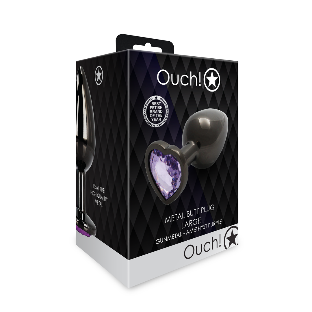 Ouch! by shots Heart Gem Butt Plug - Large - Gunmetal/Amethyst Paars (8714273493484)