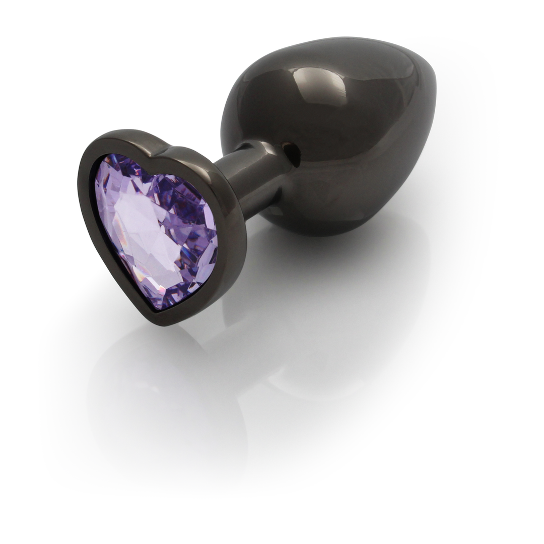 Ouch! by shots Heart Gem Butt Plug - Large - Gunmetal/Amethyst Paars (8714273493484)