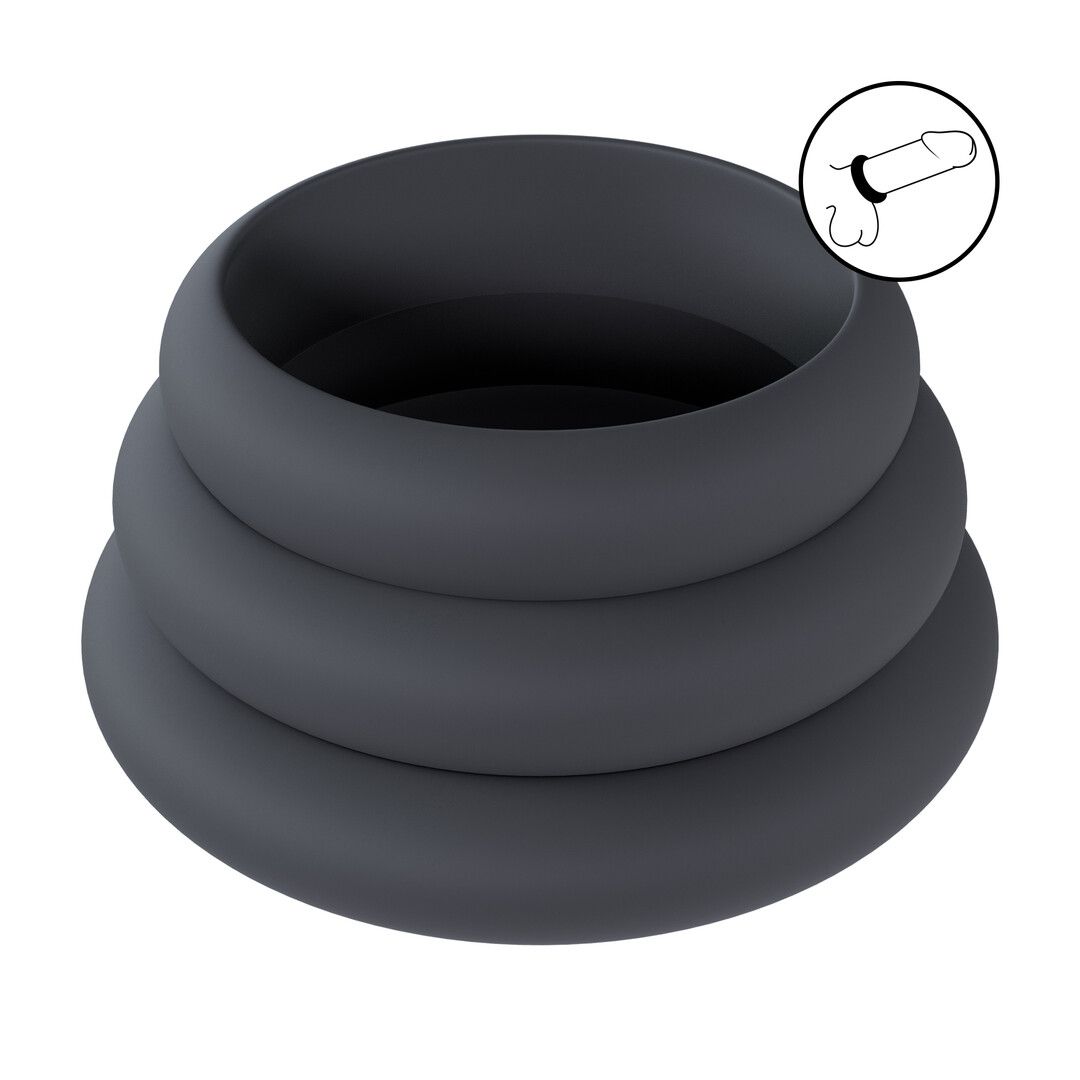 Levelz by shots Wide O Silicone Cockring Set van 3 - L/XL/XXL - Zwart (8714273062123)
