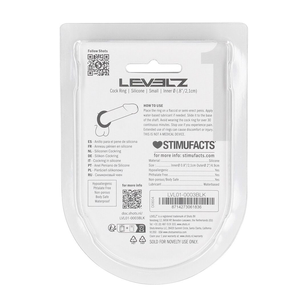 Levelz by shots Vloeibare Silicoenen Cockring - S - Zwart (8714273061836)