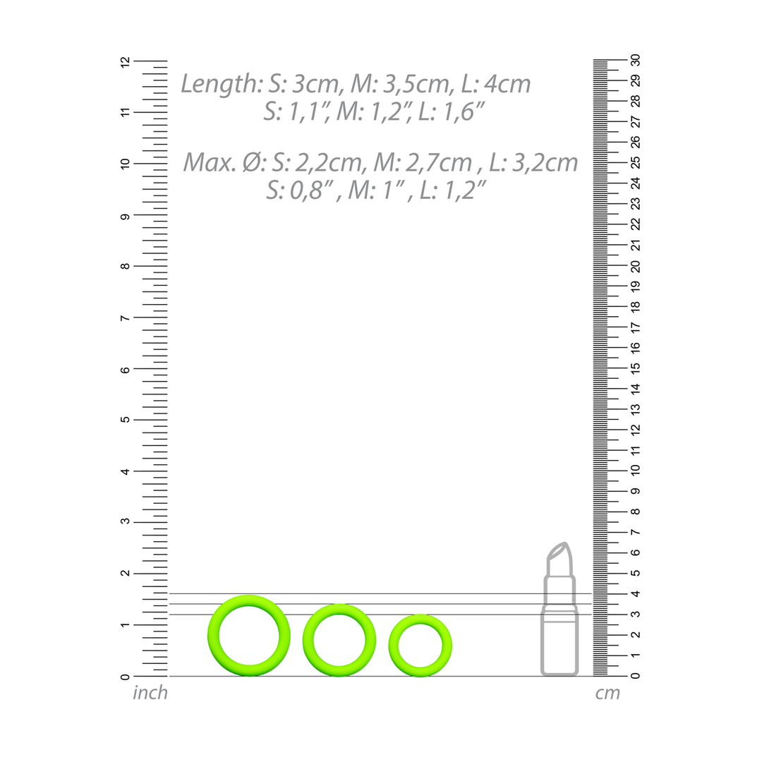 Ouch! by shots Cockring Set - Glow in the Dark - 3 Stuks (7423522639627)