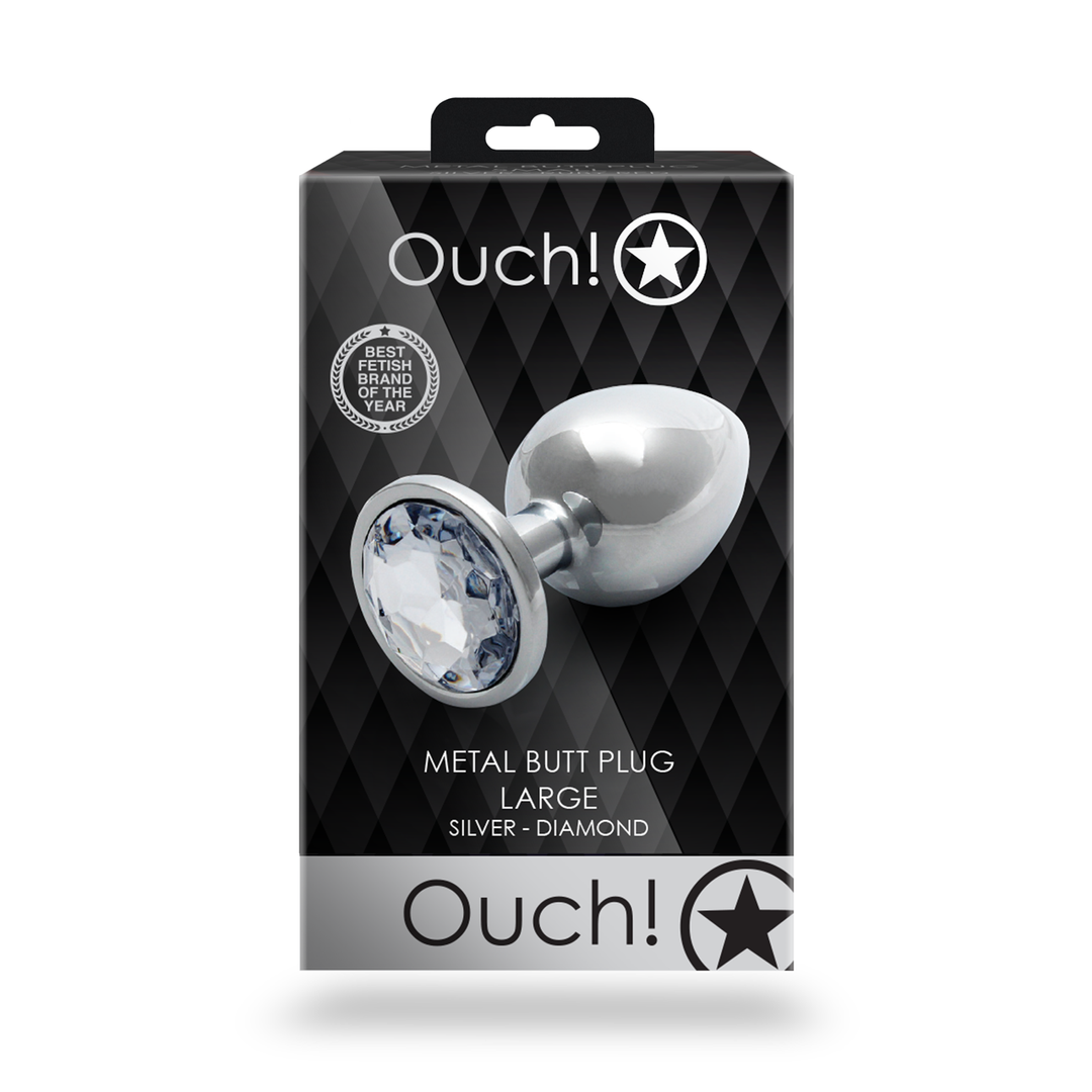 Ouch! by shots Ronde Edelsteen Butt Plug - Groot - Zilver/Diamant (8714273533647)