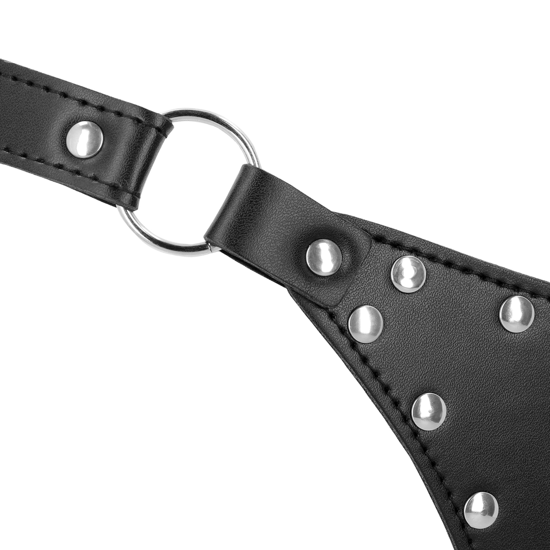 Ouch! by shots PU Leren Chastity Thong met Keten Detail - Zwart (8714273044273)