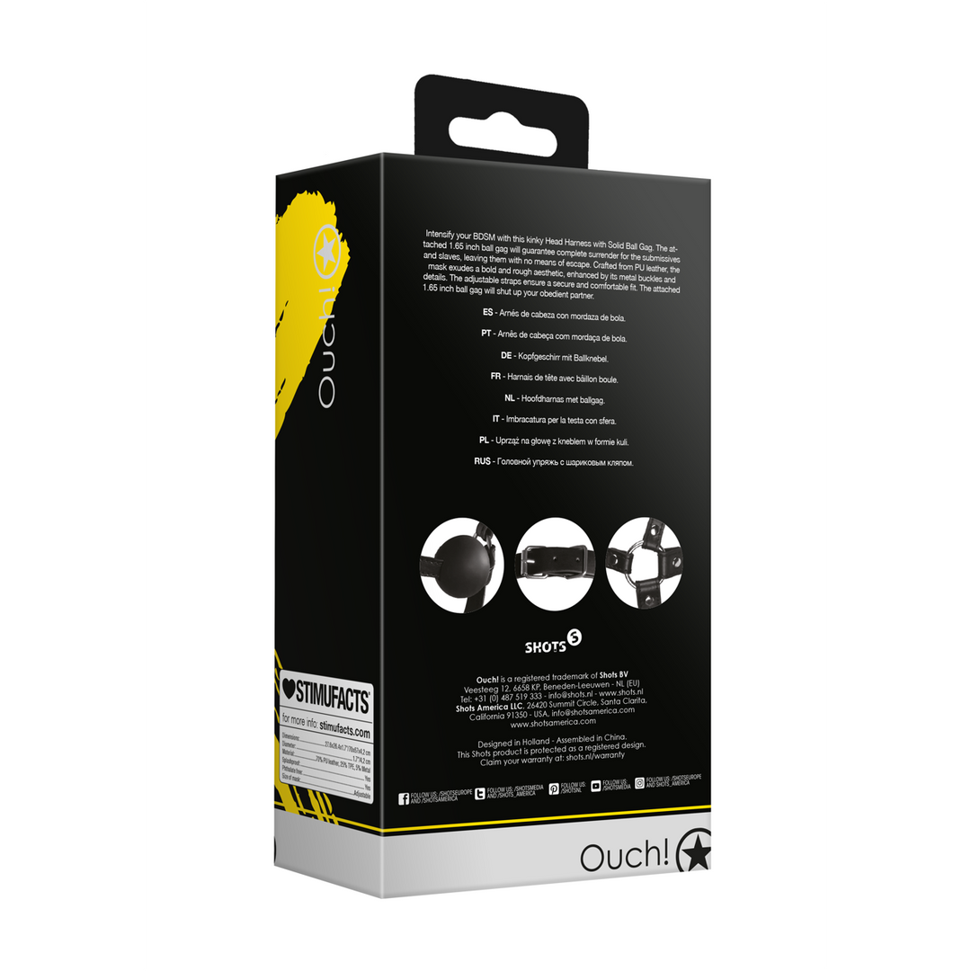 Ouch! by shots Hoofdharnas met Solid Ball Gag - Zwart (8714273050922)