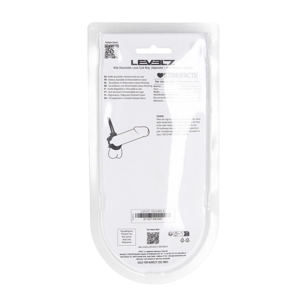 Levelz by shots Afneembare Brede Verstelbare Siliconen Lasso Cockring - 5mm - Zwart (8714273063991)