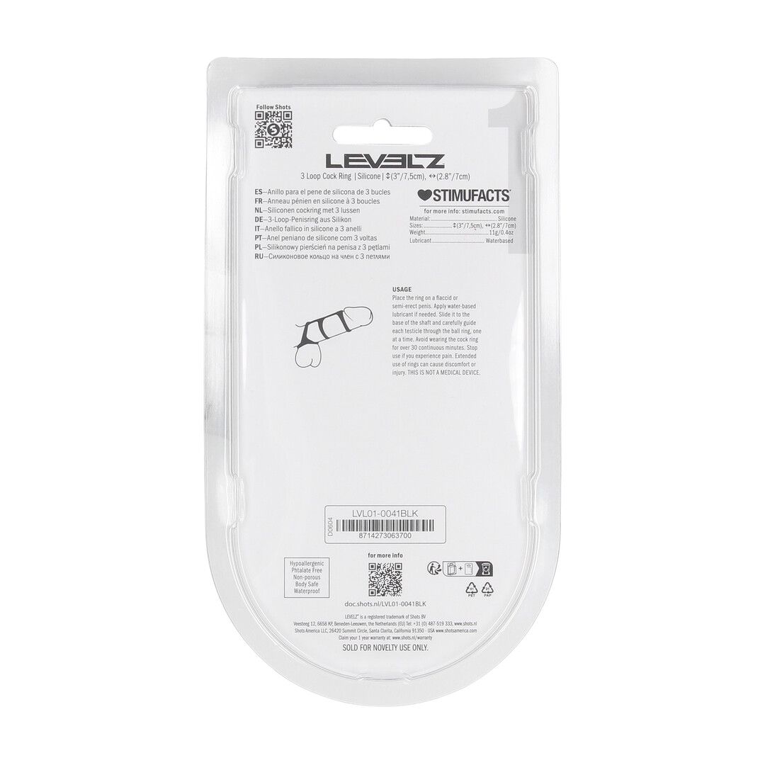 Levelz by shots 3 Lussen Siliconen Cockring - Zwart (8714273063700)