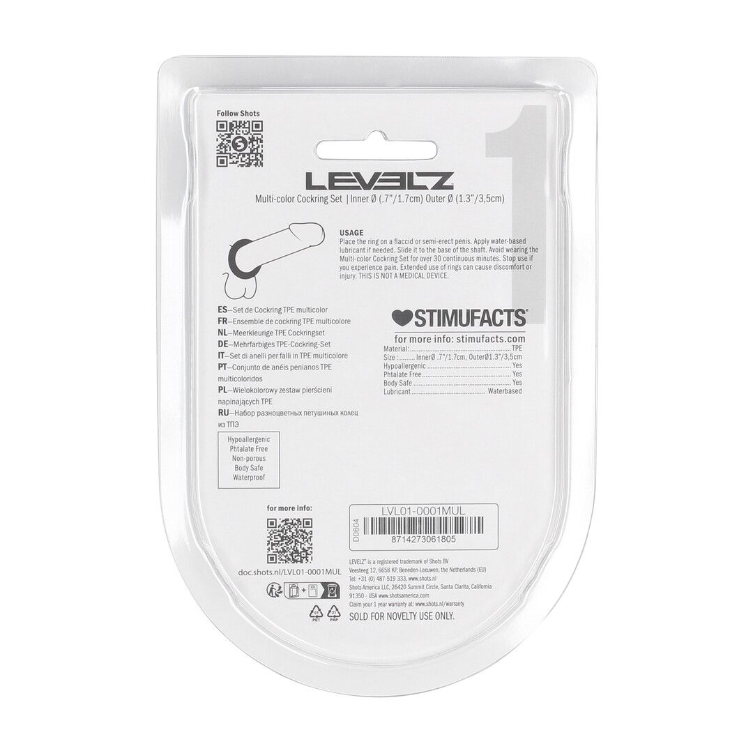 Levelz by shots Cockring Set van 4 - Multicolor (8714273061805)