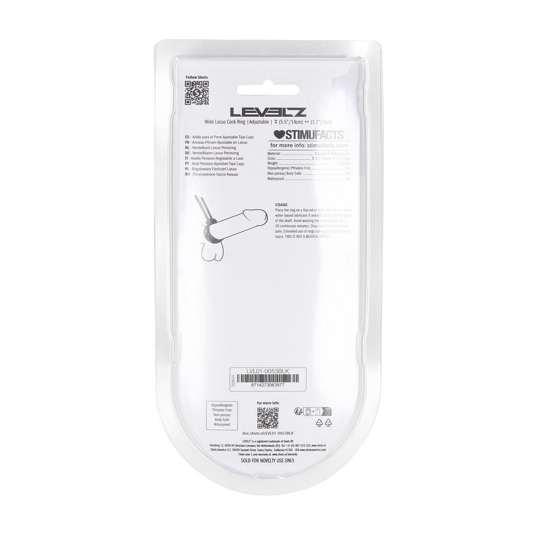 Levelz by shots Brede Verstelbare Siliconen Lasso Cockring - 5mm - Zwart (8714273063977)