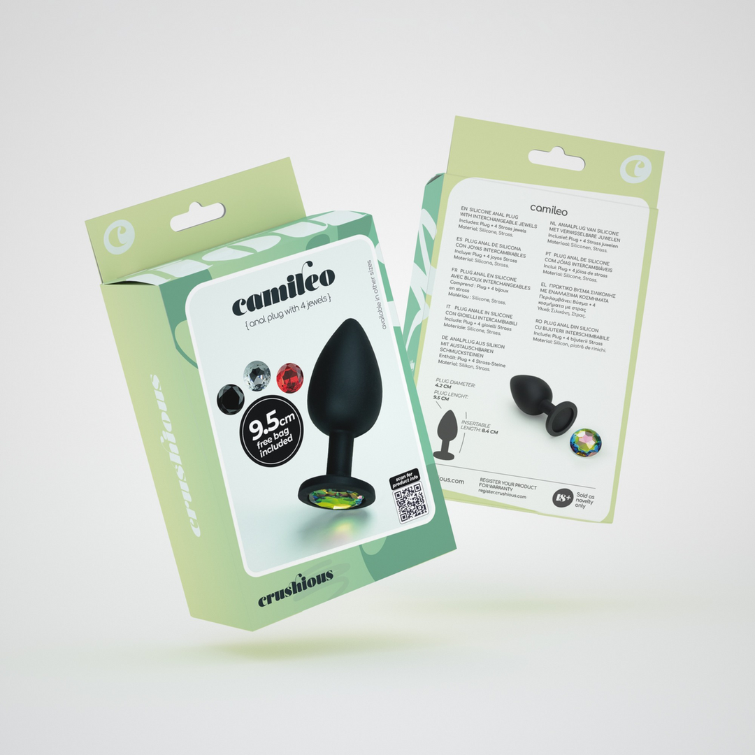Crushious Camileo - Anale Plug met Vier Verwisselbare Edelstenen - Groot - Zwart (7403254158580)