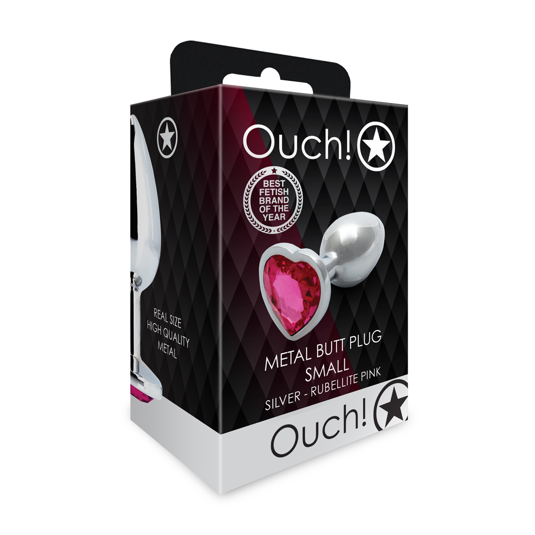 Ouch! by shots Hartje Gem Buttplug - Klein - Zilver/Rubelliet Roze (8714273533654)