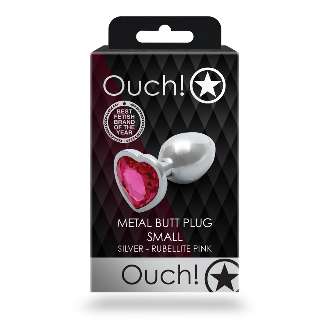 Ouch! by shots Hartje Gem Buttplug - Klein - Zilver/Rubelliet Roze (8714273533654)
