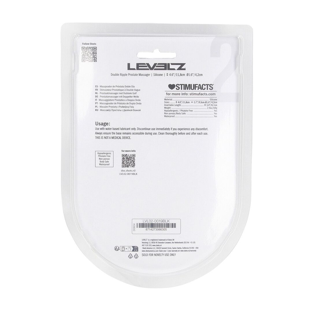 Levelz by shots Dubbele Ripple Siliconen Prostaat Massager - Zwart (8714273066305)