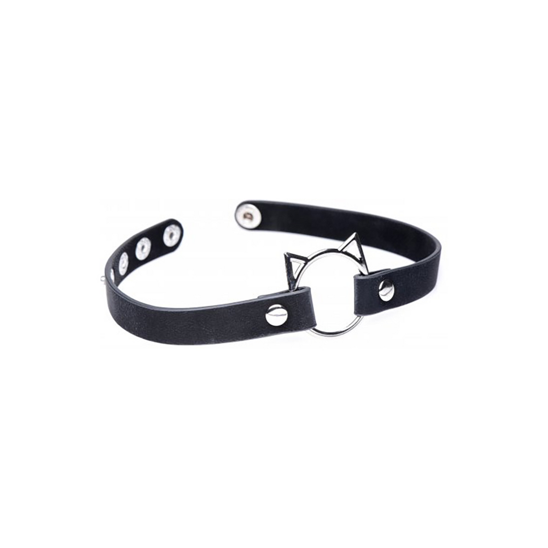 Xr brands Kinky Kitty Ring Slim Choker - PU Leer - Zwart (848518043597)