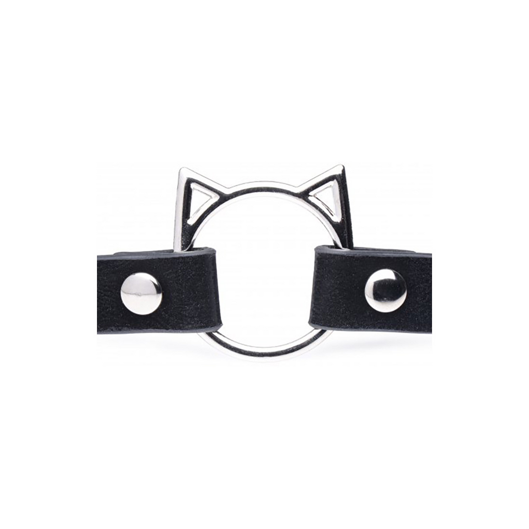 Xr brands Kinky Kitty Ring Slim Choker - PU Leer - Zwart (848518043597)