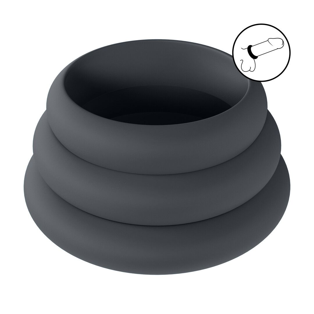 Levelz by shots Wide O Siliconen Cockring Set van 3 - S/M/L - Zwart (8714273062109)