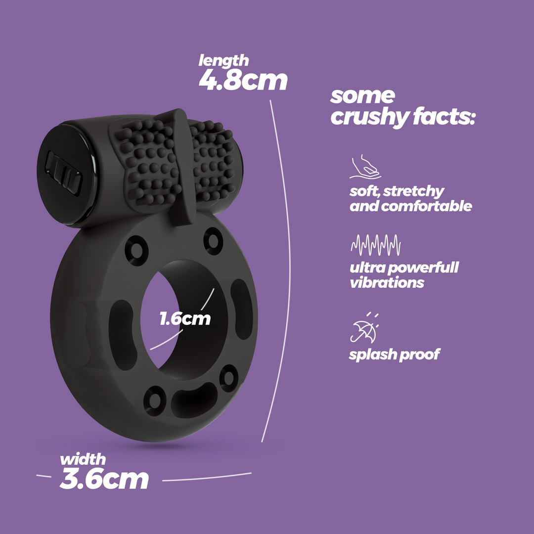 Crushious Booster - Cockring met Vibrerende Bullet - Zwart (799632355427)