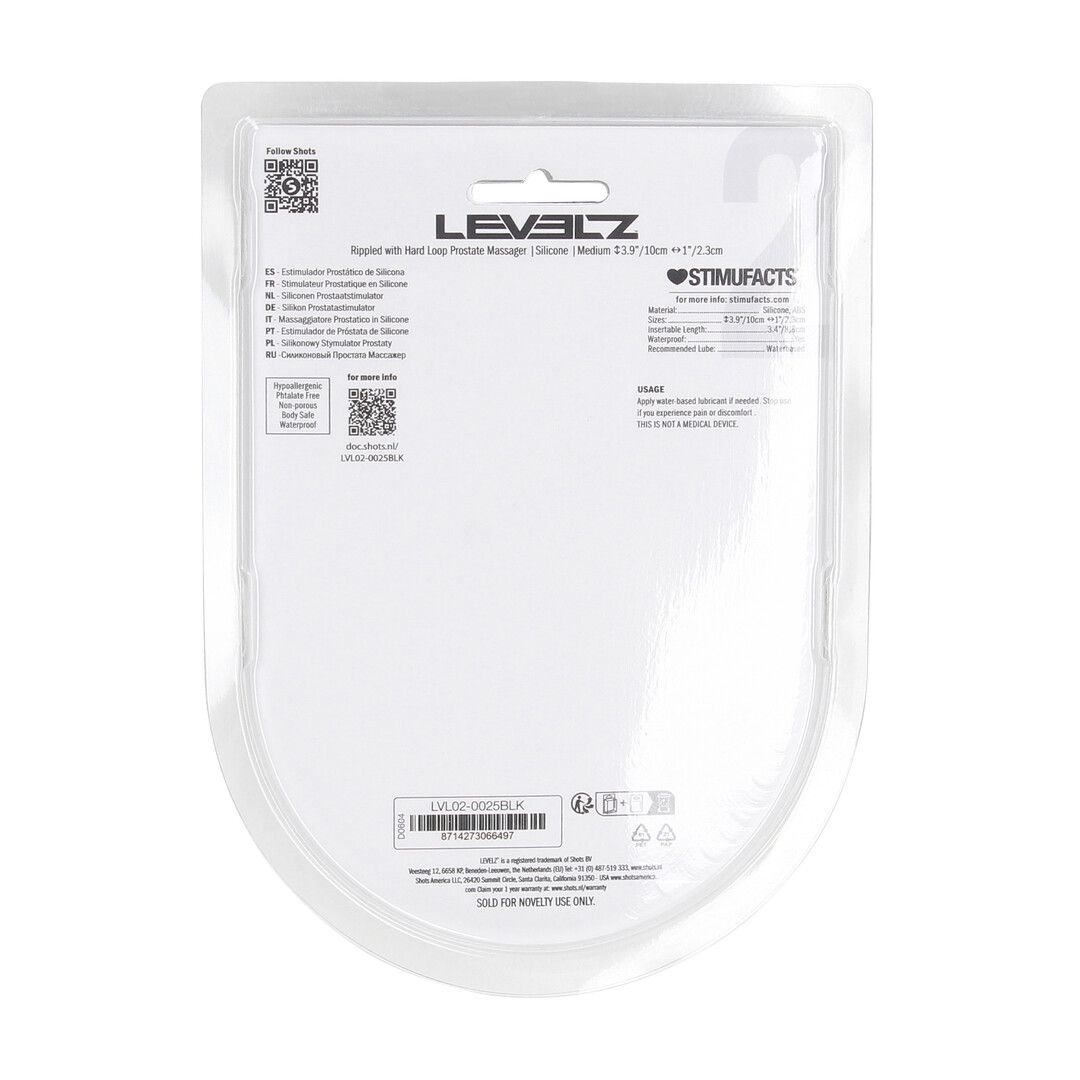 Levelz by shots Geribbelde Hard Loop Silicone Prostaat Massager - M - Zwart (8714273066497)
