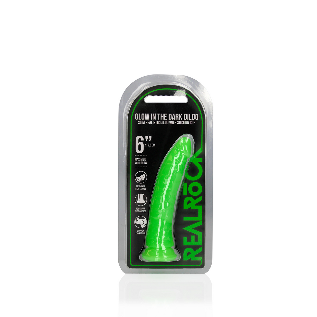Realrock by shots Slanke Realistische Dildo met Zuignap - Glow in the Dark - 6'' / 15,5 cm (8714273493590)