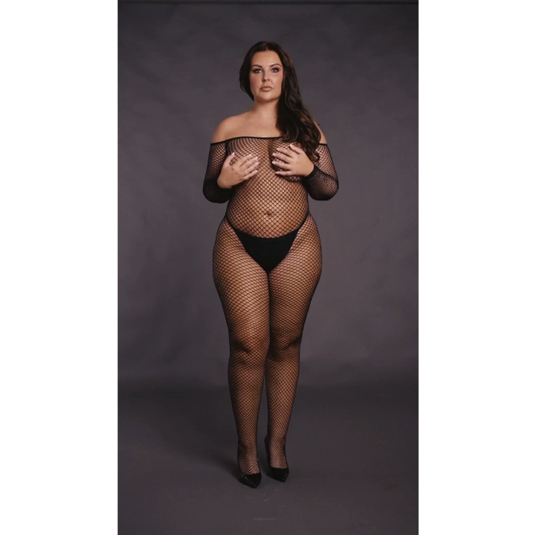 Le désir by shots Bodystocking OffShoulder Neck - Fishnet / Open - OSX - Zwart (8714273049858)