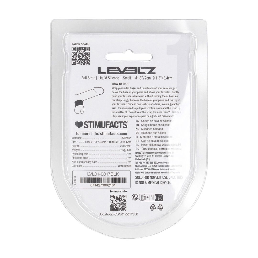 Levelz by shots Vloeibare Silicoen Balriem - S - 34mm - Zwart (8714273062161)