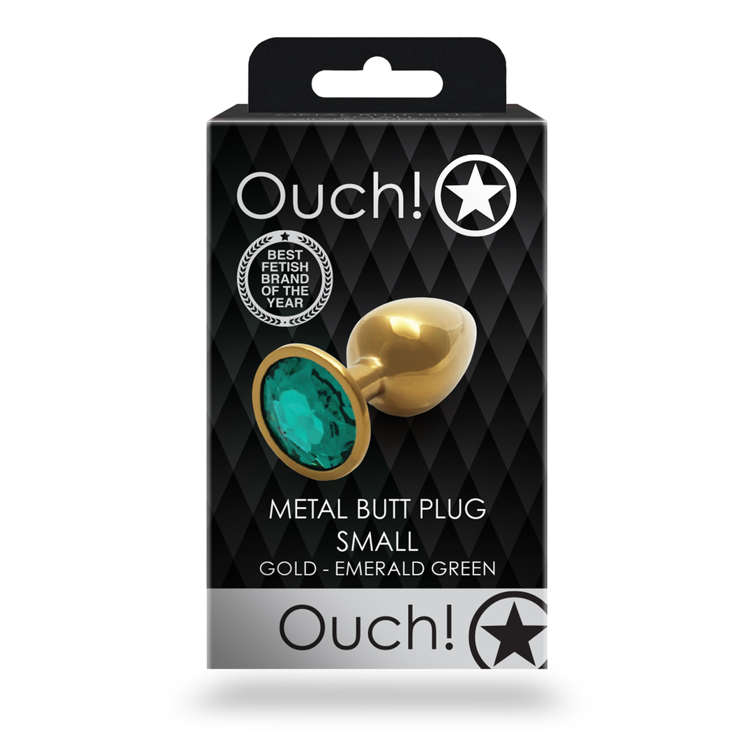Ouch! by shots Ronde Edelsteen Butt Plug - Klein - Goud/Emerald Groen (8714273533685)