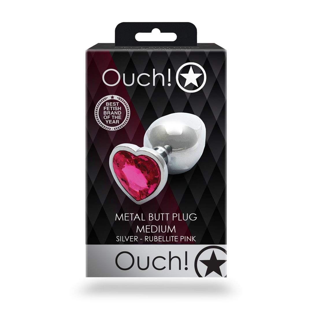 Ouch! by shots Heart Gem Butt Plug - Medium - Zilver/Rubellite Roze (8714273533661)