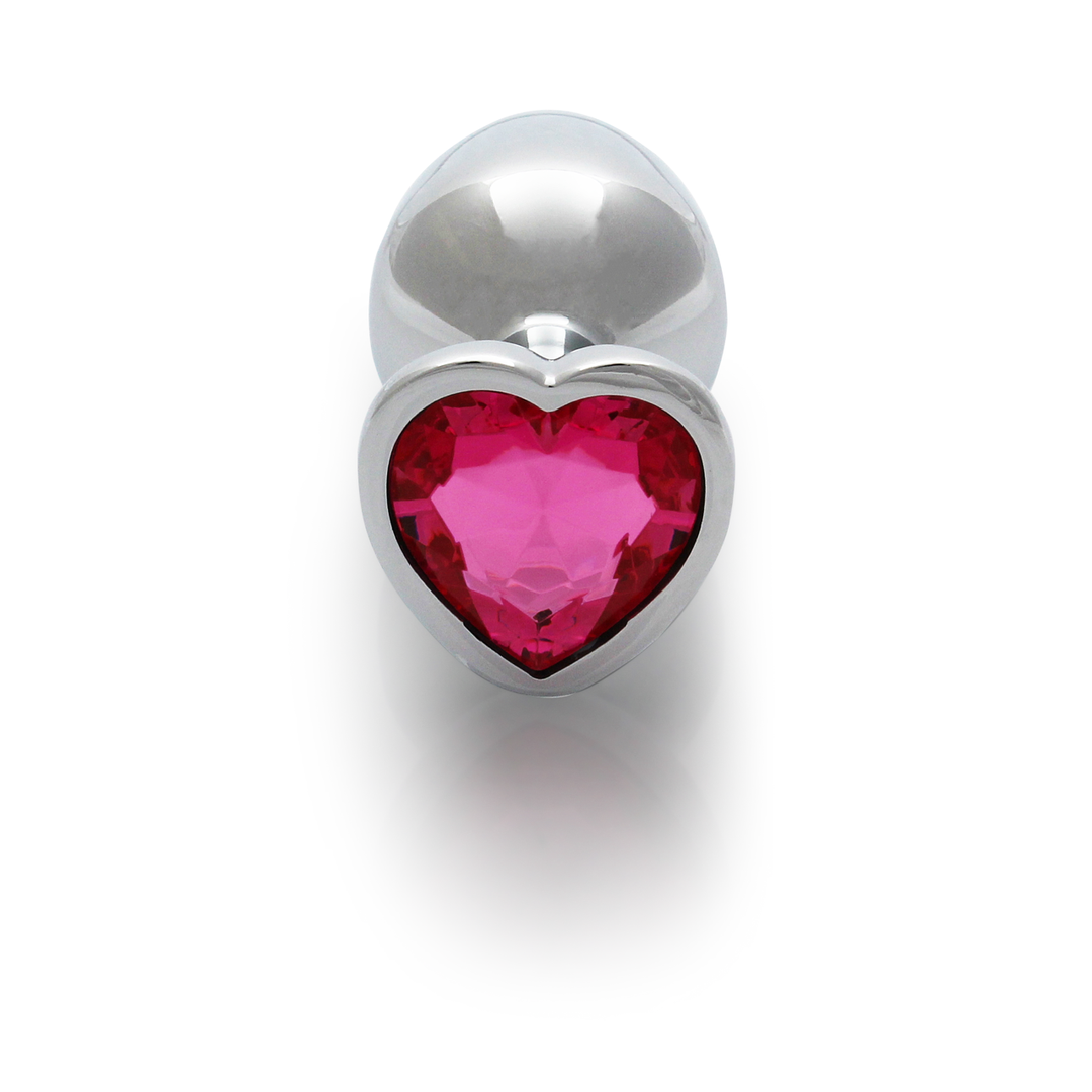 Ouch! by shots Heart Gem Butt Plug - Medium - Zilver/Rubellite Roze (8714273533661)