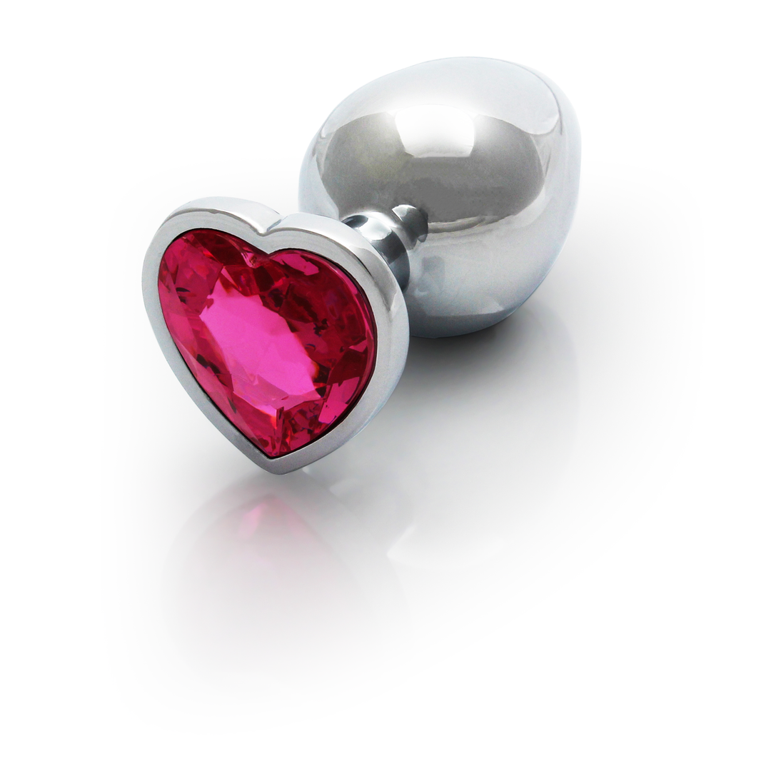 Ouch! by shots Heart Gem Butt Plug - Medium - Zilver/Rubellite Roze (8714273533661)