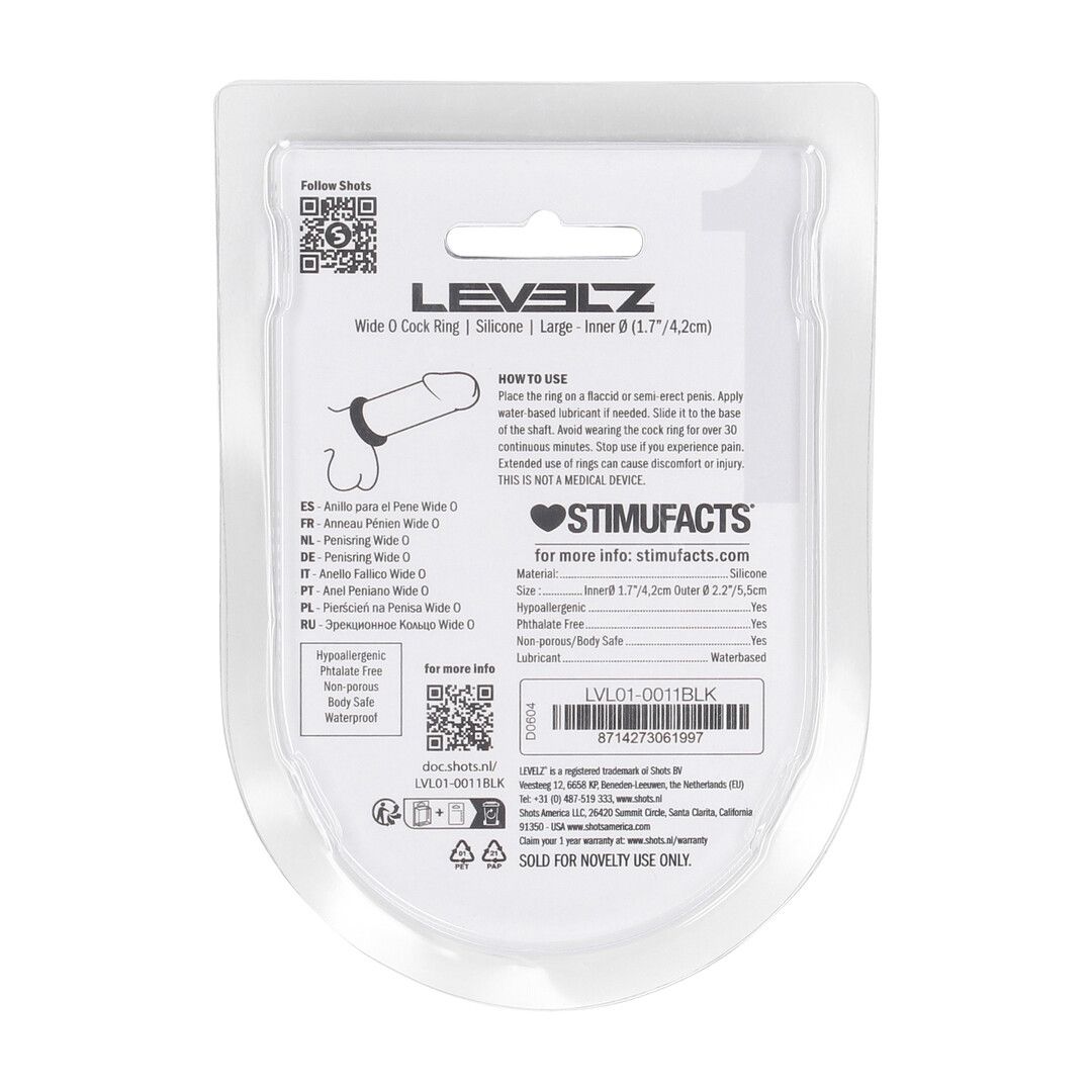 Levelz by shots Wide O Silicone Cockring - L - 42mm - Zwart (8714273061997)