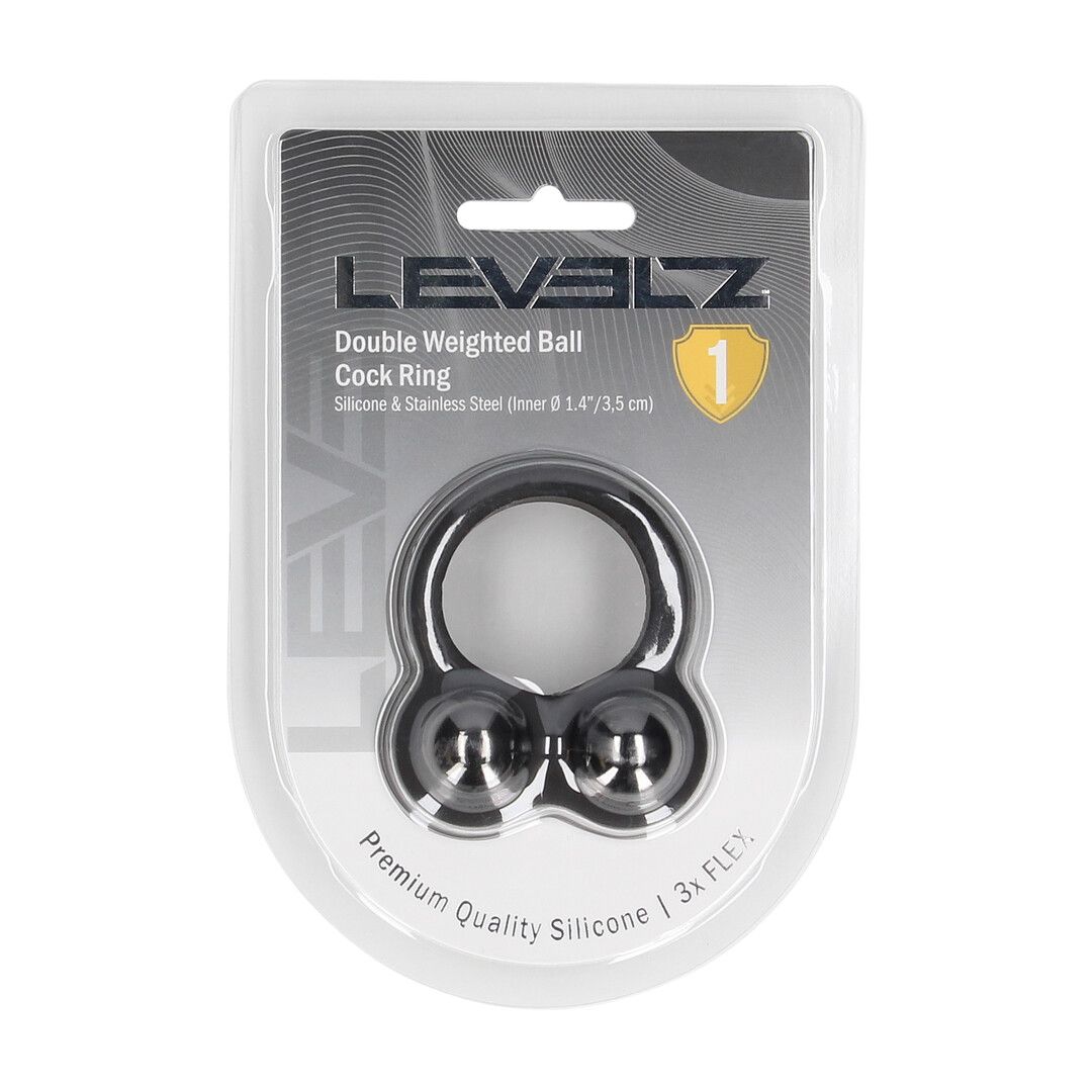 Levelz by shots Vloeibare Siliconen Dubbel Gewogen Bal Cockring - Zwart (8714273063892)