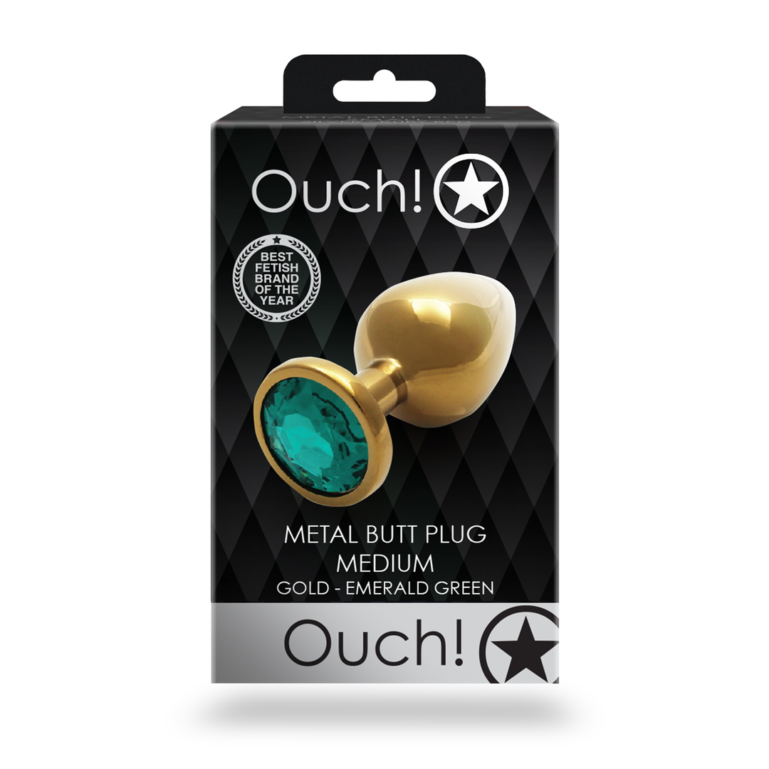 Ouch! by shots Ronde Gem Buttplug - Medium - Goud/Emerald Groen (8714273533692)