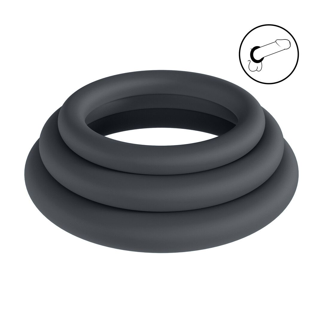 Levelz by shots Classic Silicone Cockring Set van 3 - L/XL/XXL - Zwart (8714273061911)