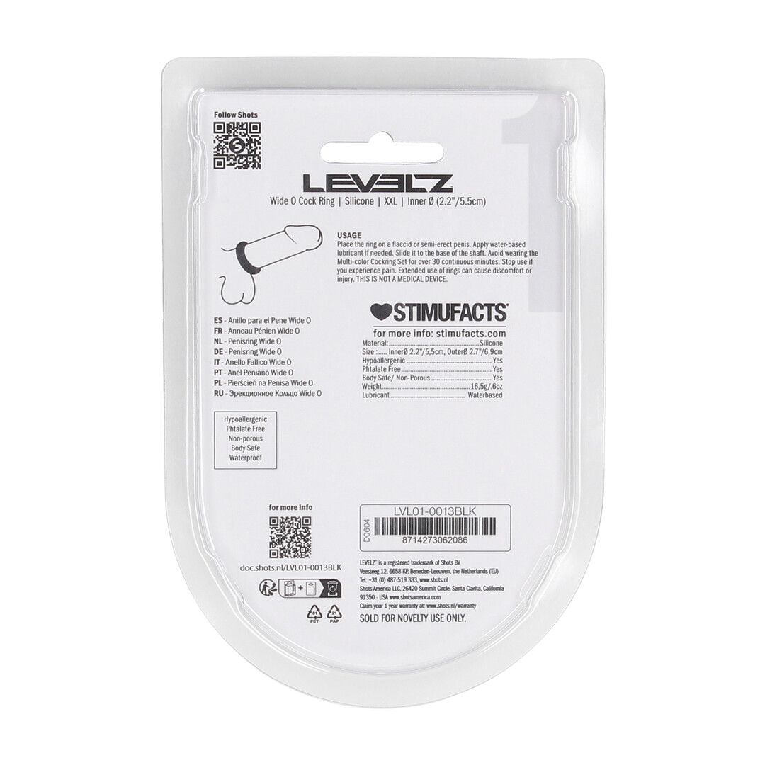 Levelz by shots Wide O Silicone Cockring - XXL - 55mm - Zwart (8714273062086)
