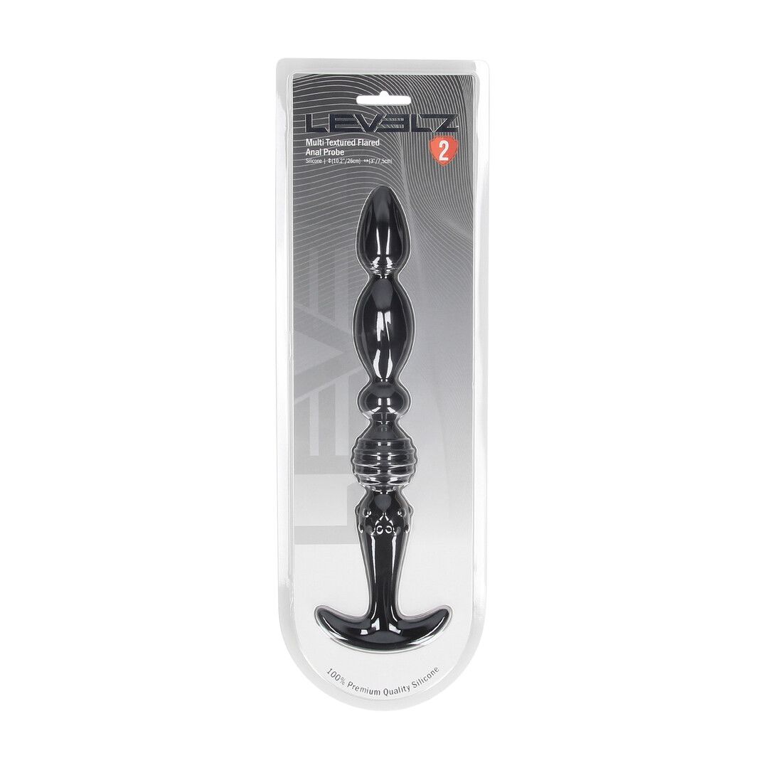 Levelz by shots Multi Textured Silicone Flared Anale Probe - Zwart (8714273066794)