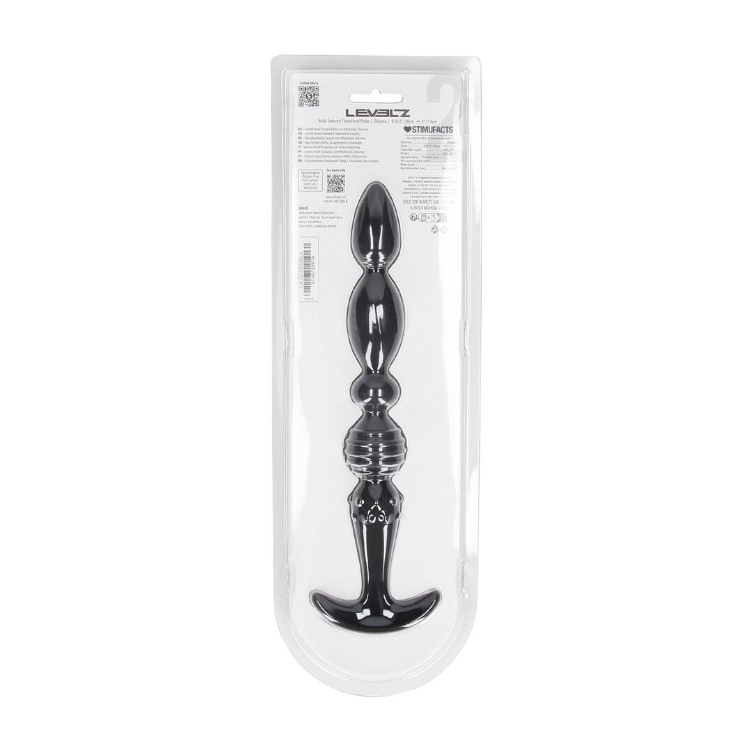 Levelz by shots Multi Textured Silicone Flared Anale Probe - Zwart (8714273066794)