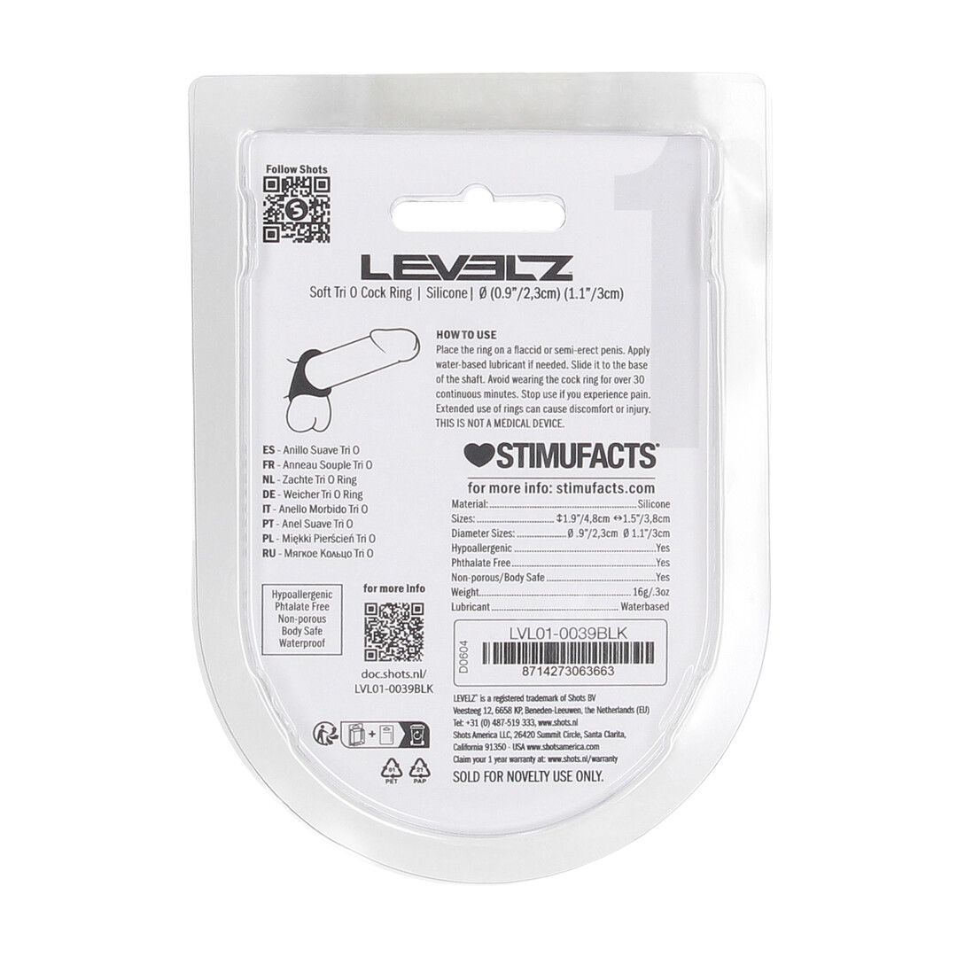 Levelz by shots Zachte Tri O Siliconen Cockring - Zwart (8714273063663)